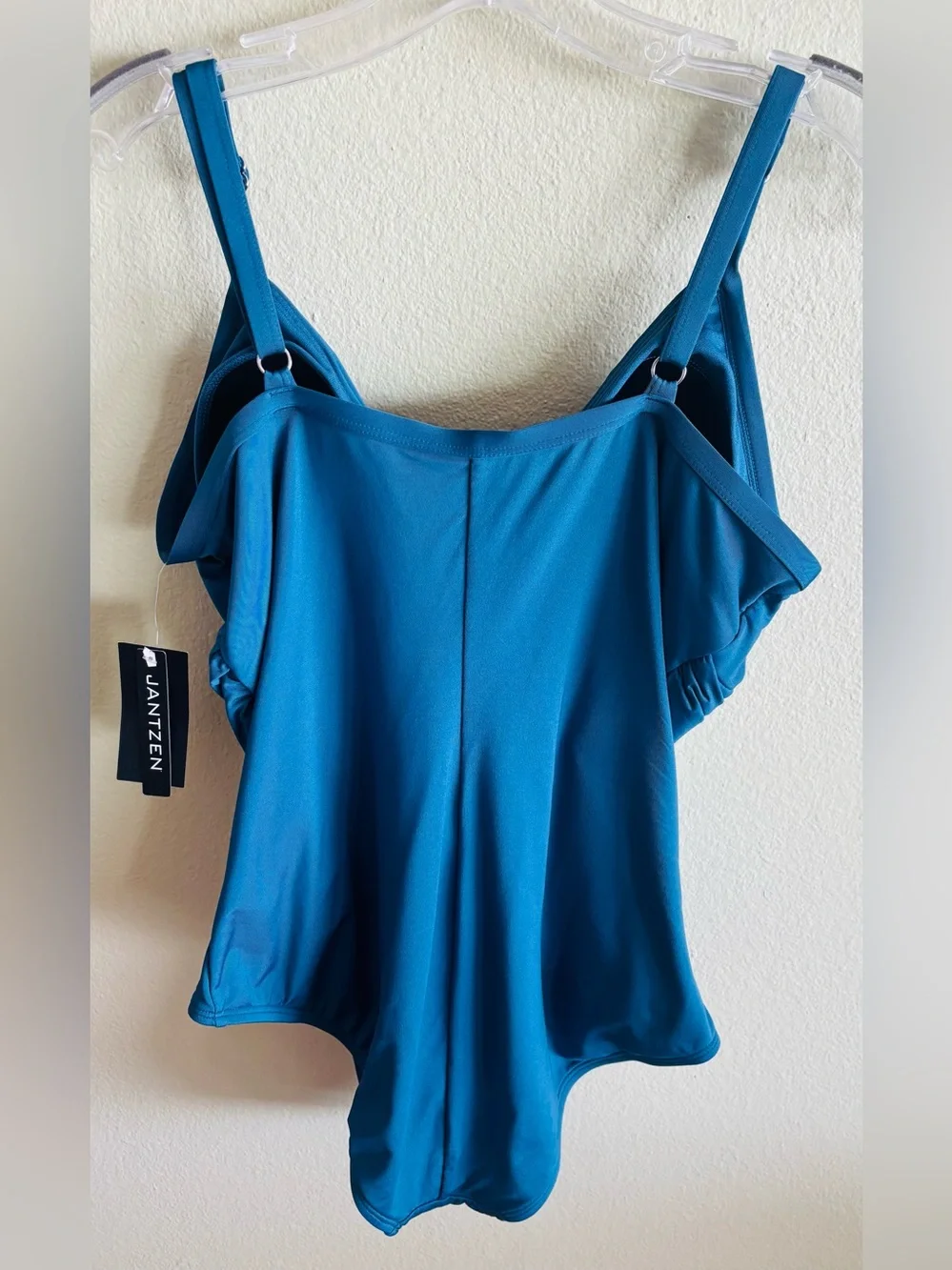 NWT Jansen One Piece 
Ruched Crisscross V Neck Push Up Swimsuit in Blue Size: 14 - Picture 4 of 7